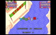 Toobin' for IBM PC/Compatibles - The title screen bounces up and down while the credits are displayed below.