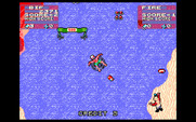 Toobin' for IBM PC/Compatibles - You can try to throw cans at obstacles on the shore.