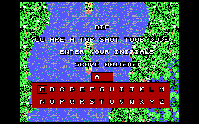 Toobin' IBM PC/Compatibles Screenshot: Game over, enter your initials...