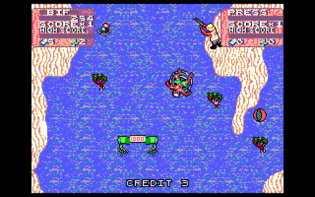 Toobin' IBM PC/Compatibles Screenshot: There are a lot of obstacles on this river!