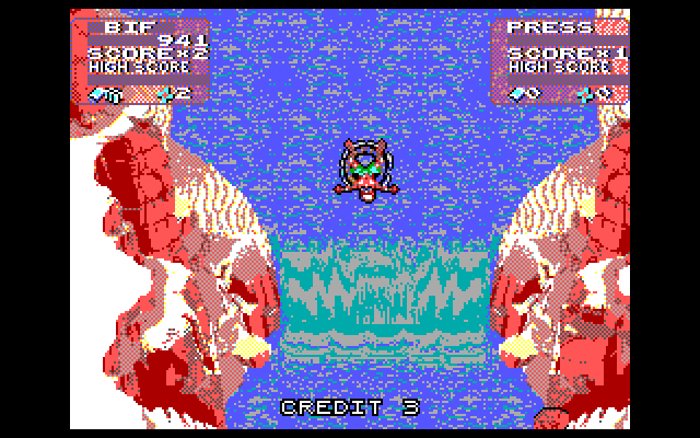 Toobin' IBM PC/Compatibles Screenshot: About to go over a waterfall...