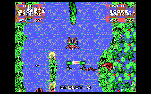 Toobin' IBM PC/Compatibles Screenshot: Earn 1000 points for this narrow goal post.