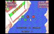 Toobin' for IBM PC/Compatibles - The game title letters bounce up and down while credits are displayed below.