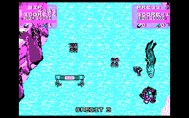 Toobin' IBM PC/Compatibles Screenshot: Careful, don't get eaten by that alligator!