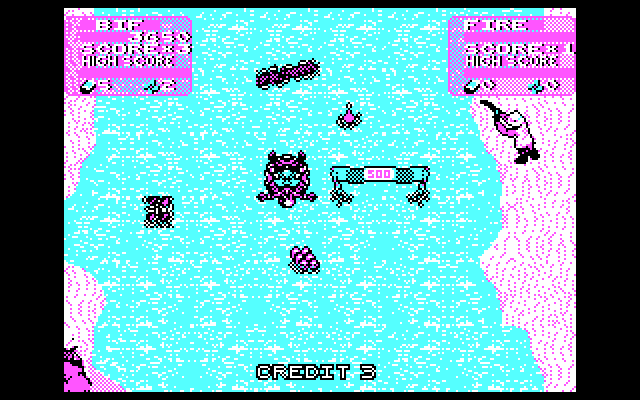 Toobin' IBM PC/Compatibles Screenshot: This river has a lot of obstacles!