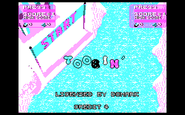 Toobin' IBM PC/Compatibles Screenshot: The game title letters bounce up and down while the credits are displayed below.