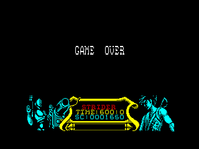 Strider ZX Spectrum Screenshot: Game over.
