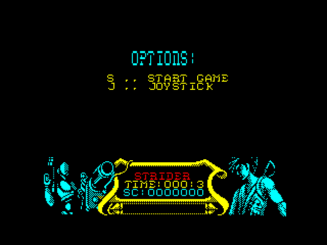 Strider ZX Spectrum Screenshot: The main menu.